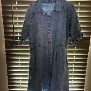 Blue Midi Dress with Notched Collar and Raglan Sleeves